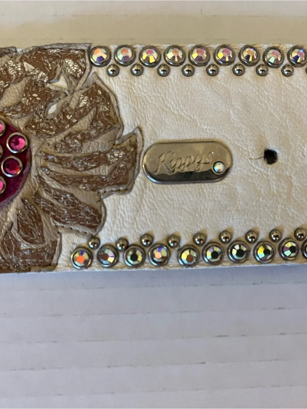 Rare Kippys White Bracelet with Pink Heart Jeweled Accent